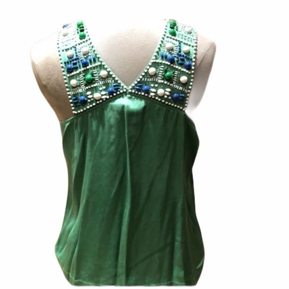 BCBGMAXAZRIA Silk Beaded Sleeveless Blouse - Picture 4 of 11
